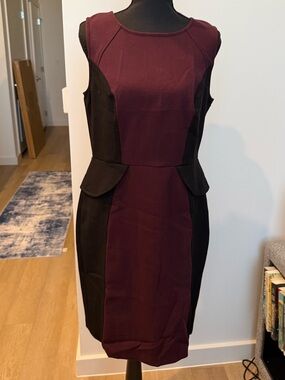 Loft Sleeveless Colorblock Sheath Peplum Dress in Wine and Black - Size 6